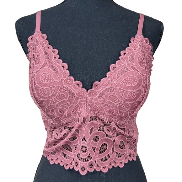 Gilly Hicks NWT Plum Lace Padded Adjustable Straps Long Line Bralette Bra Size L - Picture 2 of 13